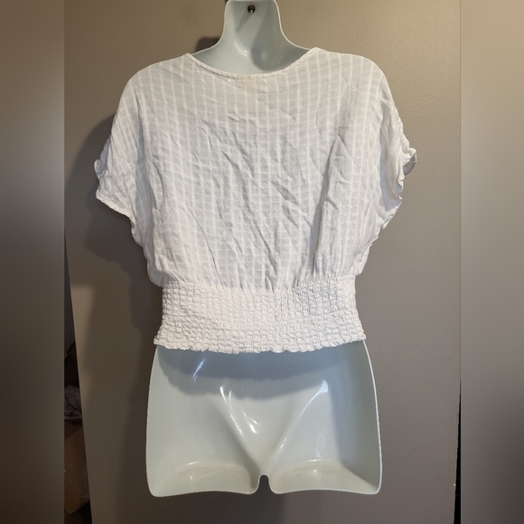 Japna White Puff Sleeve Smocked Blouse, Size Small - Picture 2 of 4